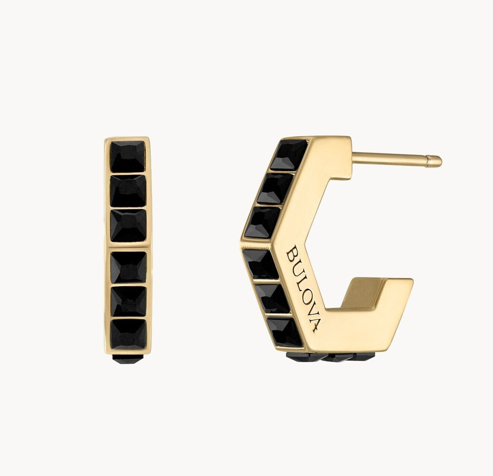 Bulova Icon Spinel Mens Earrings Hoop Gold Tone Stainless Steel BVE1015-GSTBSP